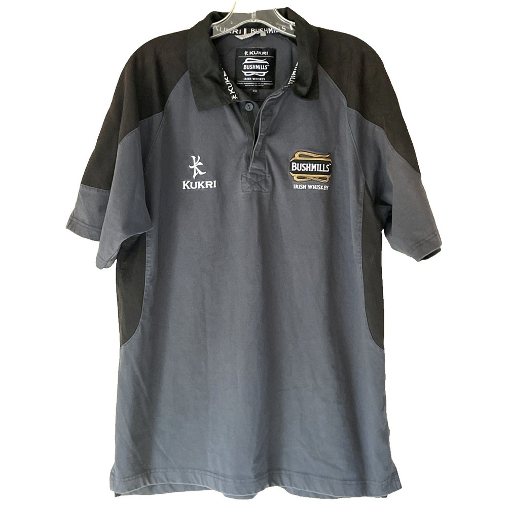Kukri Bushmills Irish Whiskey Men's Rugby Shirt Short Sleeve Size 2XL Black Gray